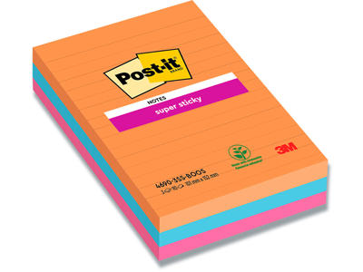 Memonotes, 101x152 mm, Assorteret Boost, 3 blokke, Post-it Super Sticky Linjeret