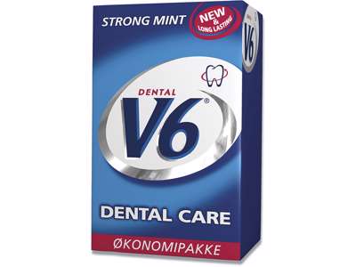 Tyggegummi, Strong Mint, 50 stk pr pakke, 1 pakke, V6 Dental Care 