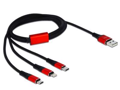 DeLOCK 85892 USB-kabel USB 2.0 1 m USB A USB C/Micro-USB B/Lightning Sort, Rød