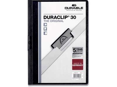 Klemmappe, 30 ark, Sort, Transparent forside, Durable DURACLIP 30