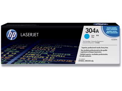 Toner, 304A, Cyan-blå, 2.800 sider, HP CC531A