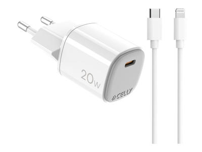 Celly UPTC1USBC20WCTL oplader til mobil enhed Digitalt kamera, Mikrofon, Smartphone, SmartWatch, Tablet, Telefon Hvid USB Indendørs