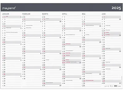 Vægkalender, 2025, Kæmpe, Moderne, 6 måneder pr. side, Mayland