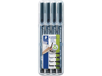 Marker, Assorteret, SF F M B, Sort, Staedtler Lumocolor 319