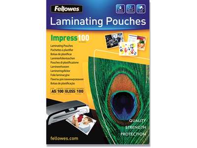 Lamineringslommer, A5, 100 micron, 100 stk, Fellowes Gloss