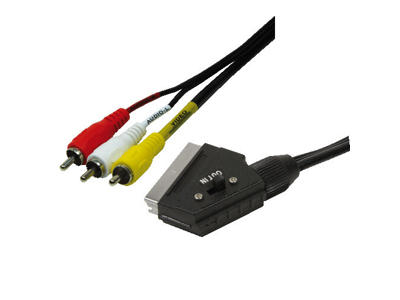 LogiLink Scart - RCA, 2m SCART (21-pin) 3 x RCA Sort