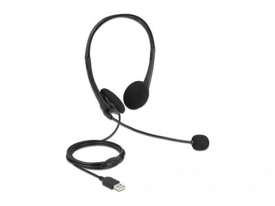 DeLOCK 27179 hovedtelefoner/headset Ledningsført Kontor/Callcenter USB Type-A Sort