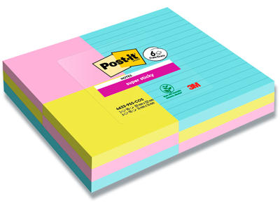 Memonotes, 101x152 mm og 76x76 mm, Assorteret Cosmic, 3 linjerede og 6 standard blokke, Post-it Super Sticky 