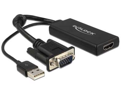 DeLOCK 0.25m VGA+USB2.0-A/HDMI 0,25 m VGA (D-Sub) + USB Sort