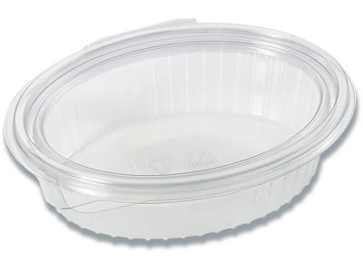 Salatbakke, Clearshow, 370ml, 167x131x45mm, Oval, Hængslet låg, RPET, Klar, 600stk, Multiline