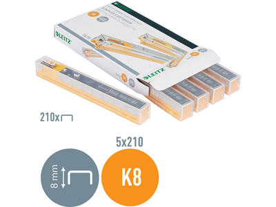 Hæfteklammekassette, K8 26/8 mm, 5x210 klammer, HD 5551, Leitz Power Performance K8 Gul