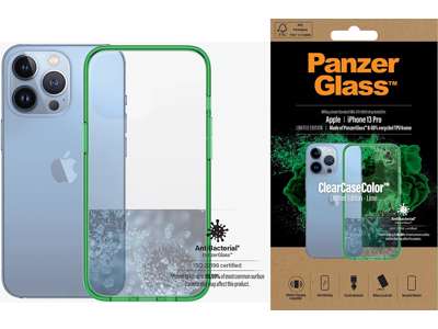 Cover, iPhone 13 Pro, Case, Transparant med Lime ramme, PanzerGlass Antibacterial - ClearCase 