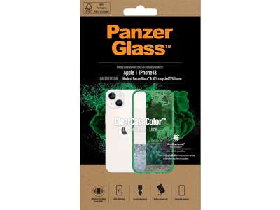 Cover, iPhone 13, Case, Transparant med Lime ramme, PanzerGlass Antibacterial - ClearCase 