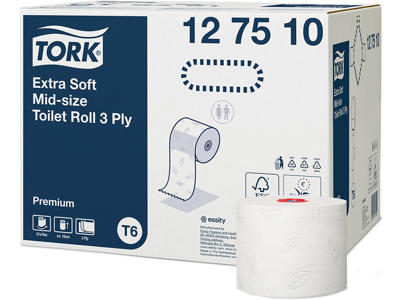 Toiletpapir, Udvendig oprulning, 3 lag, 27 ruller, Tork Premium Extra Soft Mid-Size T6