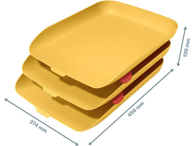 Brevbakkesæt, Med 3 bakker, A4 til C4, Varm gul, Leitz Cosy 