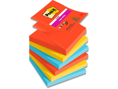 Memonotes, 76x76 mm, Assorteret Playful, 6 blokke, Post-it Super Sticky Z-notes