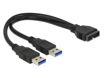 DeLOCK 0.25m USB3.0/2xUSB3.0 USB-kabel USB 3.2 Gen 1 (3.1 Gen 1) 0,25 m 2 x USB A Sort