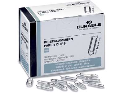 Papirclips, 26 mm, Krom, 1.000 stk, Durable 