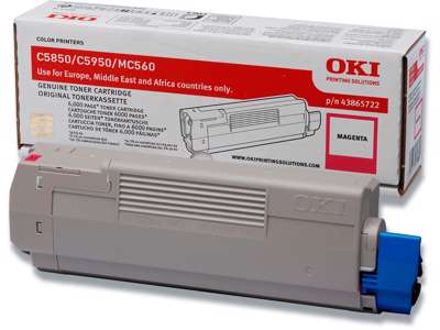 Toner, C5850-5950-MC560, Magenta-rød, 6.000 sider, OKI 43865722