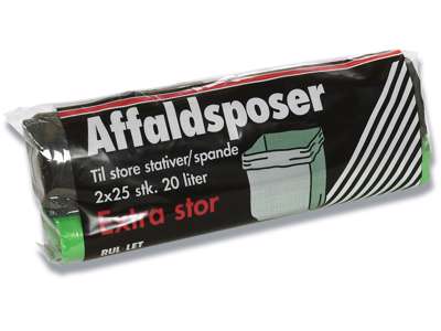 Affaldspose, 20 liter, 20 micron, Grøn-sort, 2 ruller, 25 poser pr rulle, Rul-Let