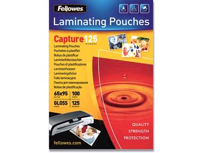 Lamineringslommer, 65x95 mm, 125 micron, 100 stk, Fellowes Gloss