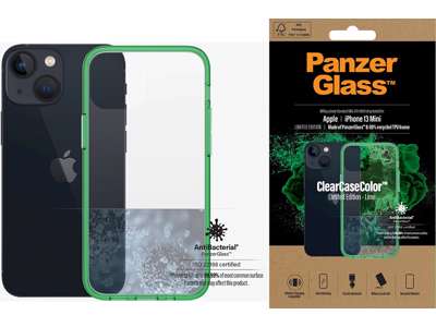 Cover, iPhone 13 Mini, Case, Transparant med Lime ramme, PanzerGlass Antibacterial - ClearCase 