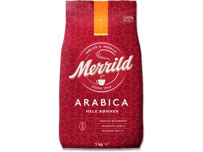 Kaffe, Hele bønner, Mellemristet, 1000 g, 1 pose, Merrild Arabica 