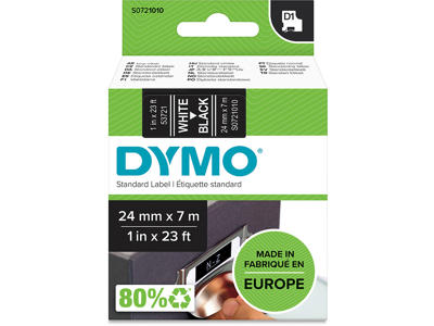 Labeltape, 24mm x 7m, Hvid på Sort, 1 rulle, Dymo D1 53721