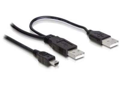 DeLOCK 2x USB2.0-A male / USB mini 5-pin USB-kabel 1 m USB A Mini-USB B Sort