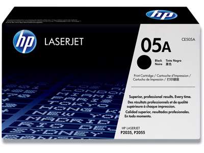 Toner, 05A, Black-sort, 2.300 sider, HP CE505A