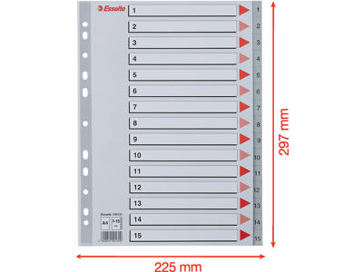 Registerblade, A4, 1-15, Grå, Esselte 