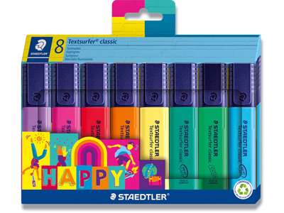 Tekstmarker, Permanent, Assorteret, 8 stk, Staedtler Textsurfer Classic 364