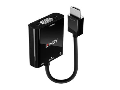 Lindy 38285 videokabel adapter 0,1 m HDMI Type A (Standard) VGA (D-Sub) Sort